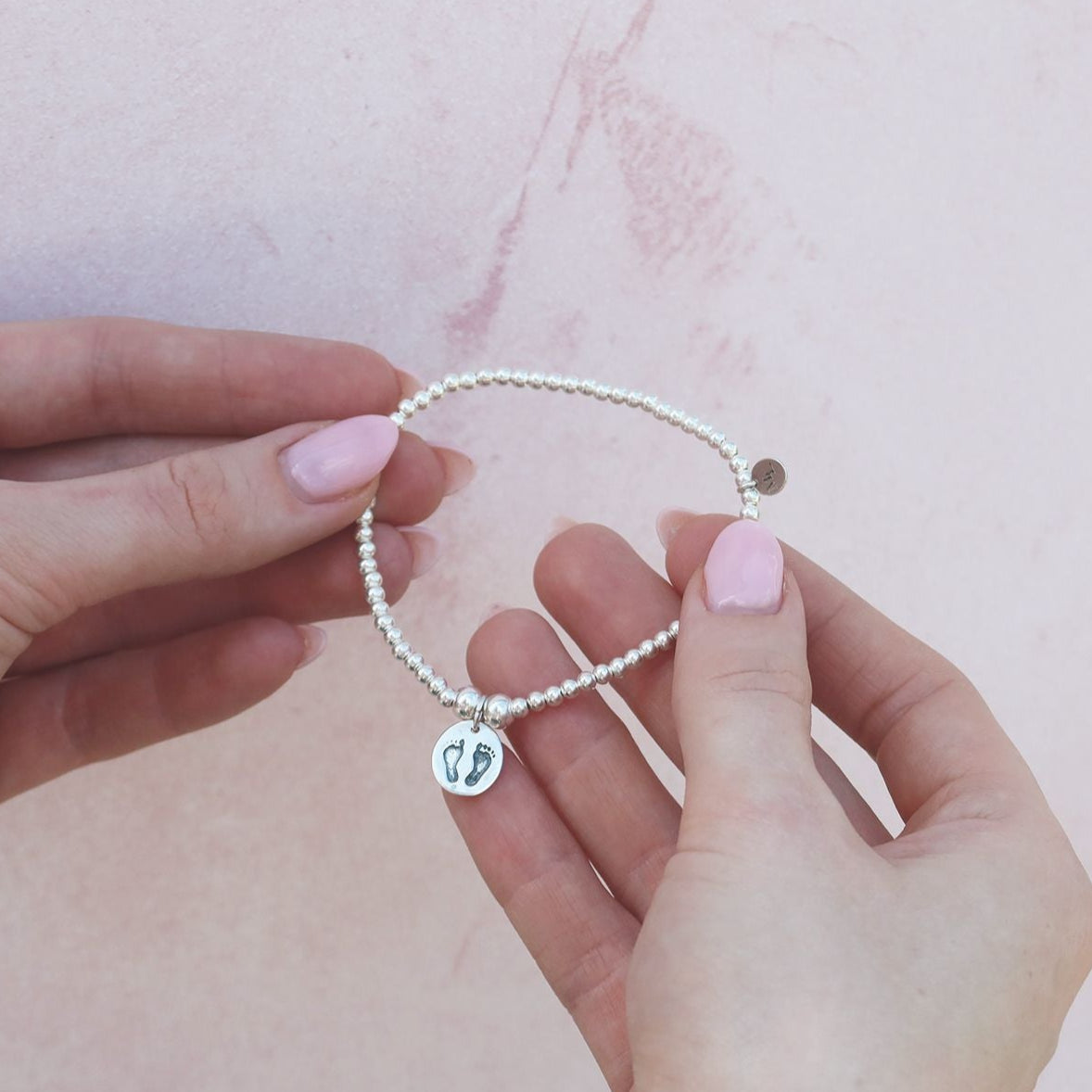 Footprints on Silver Ball Bead Bracelet
