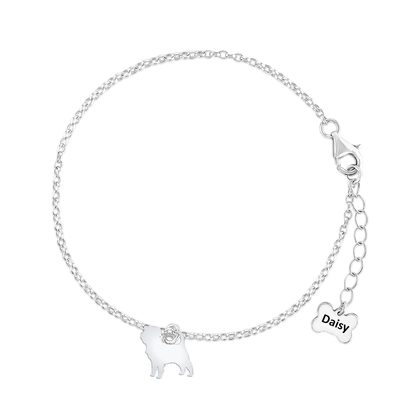 Affenpinscher Silhouette Silver Chain Bracelet - Personalised - MYLEE London