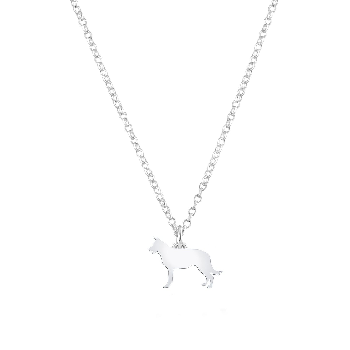 Belgian Shepherd Dog (Groenendael) Silhouette Silver Necklace - Personalised - MYLEE London