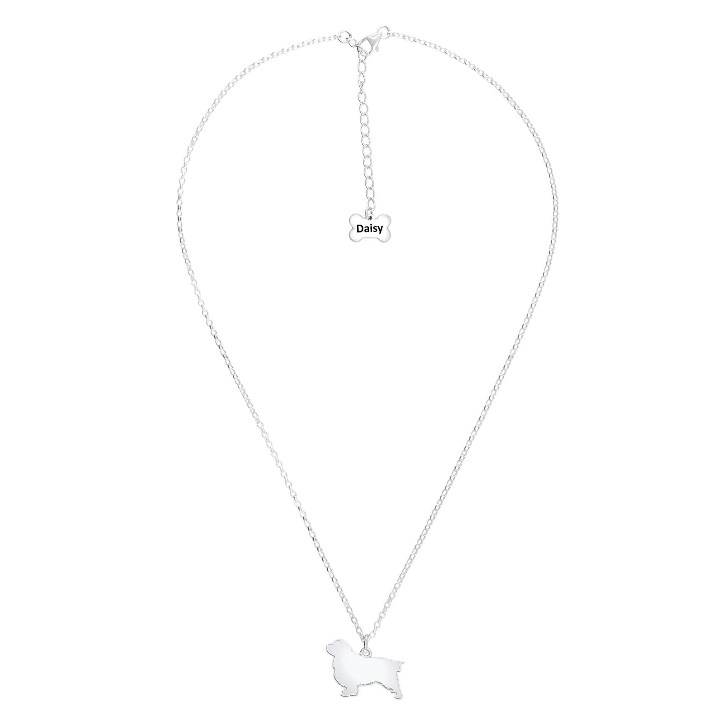 Clumber Spaniel Silhouette Silver Necklace - Personalised - MYLEE London
