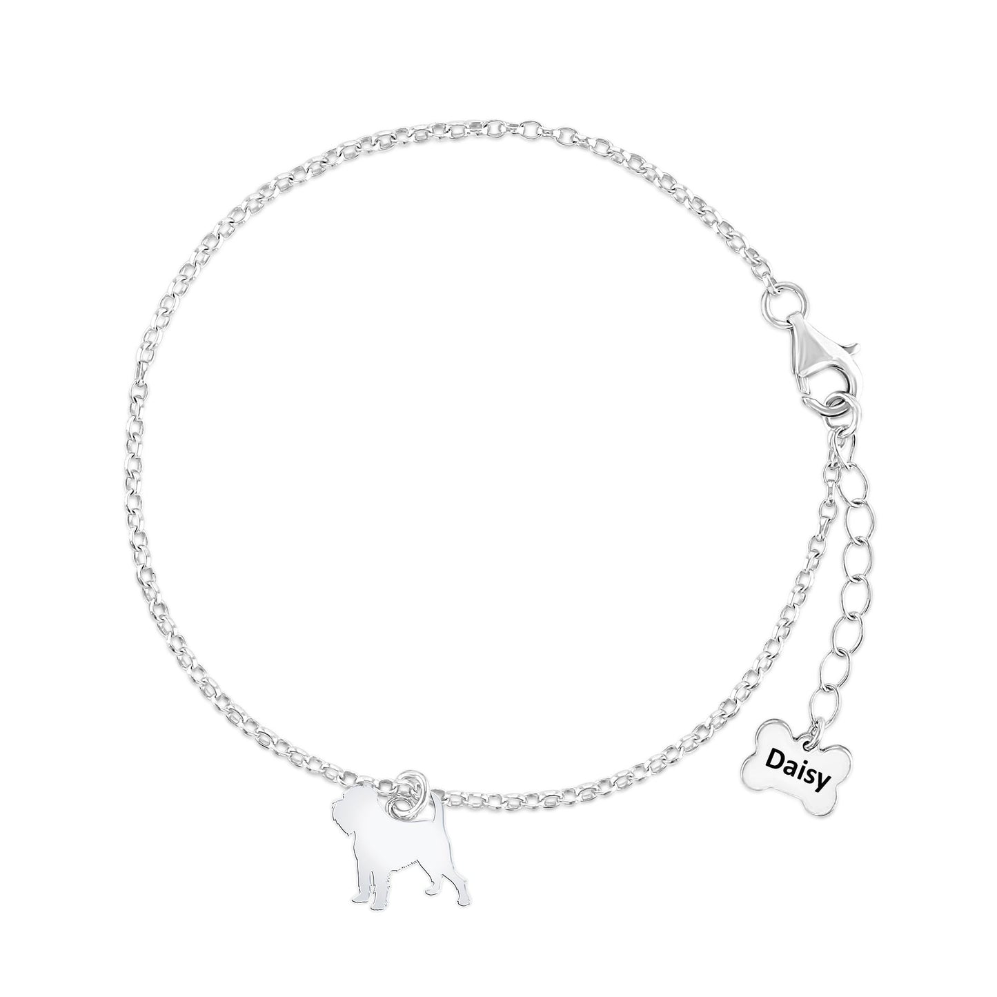 Griffon Bruxellois Silhouette Silver Chain Bracelet - Personalised - MYLEE London