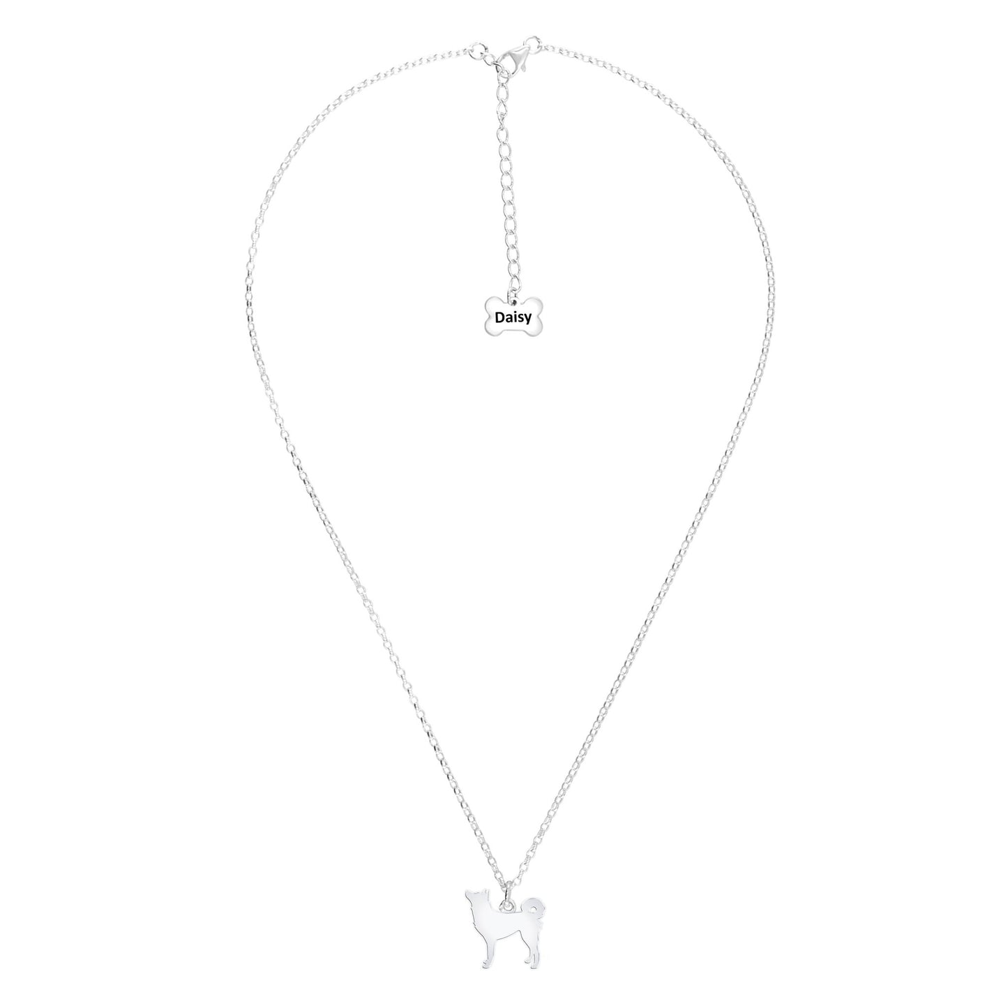 Korean Jindo Dog Silhouette Silver Necklace - Personalised - MYLEE London