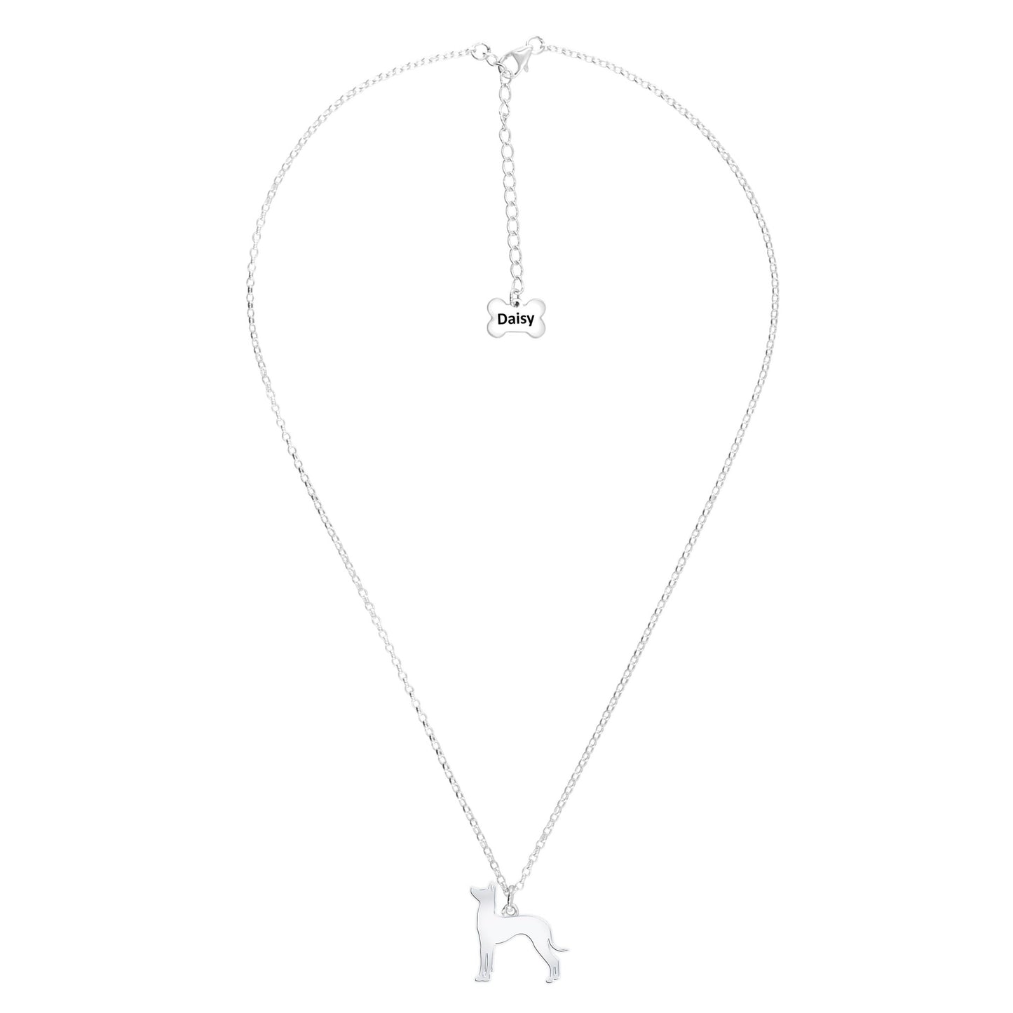 Mexican Hairless Dog Silhouette Silver Necklace - Personalised - MYLEE London