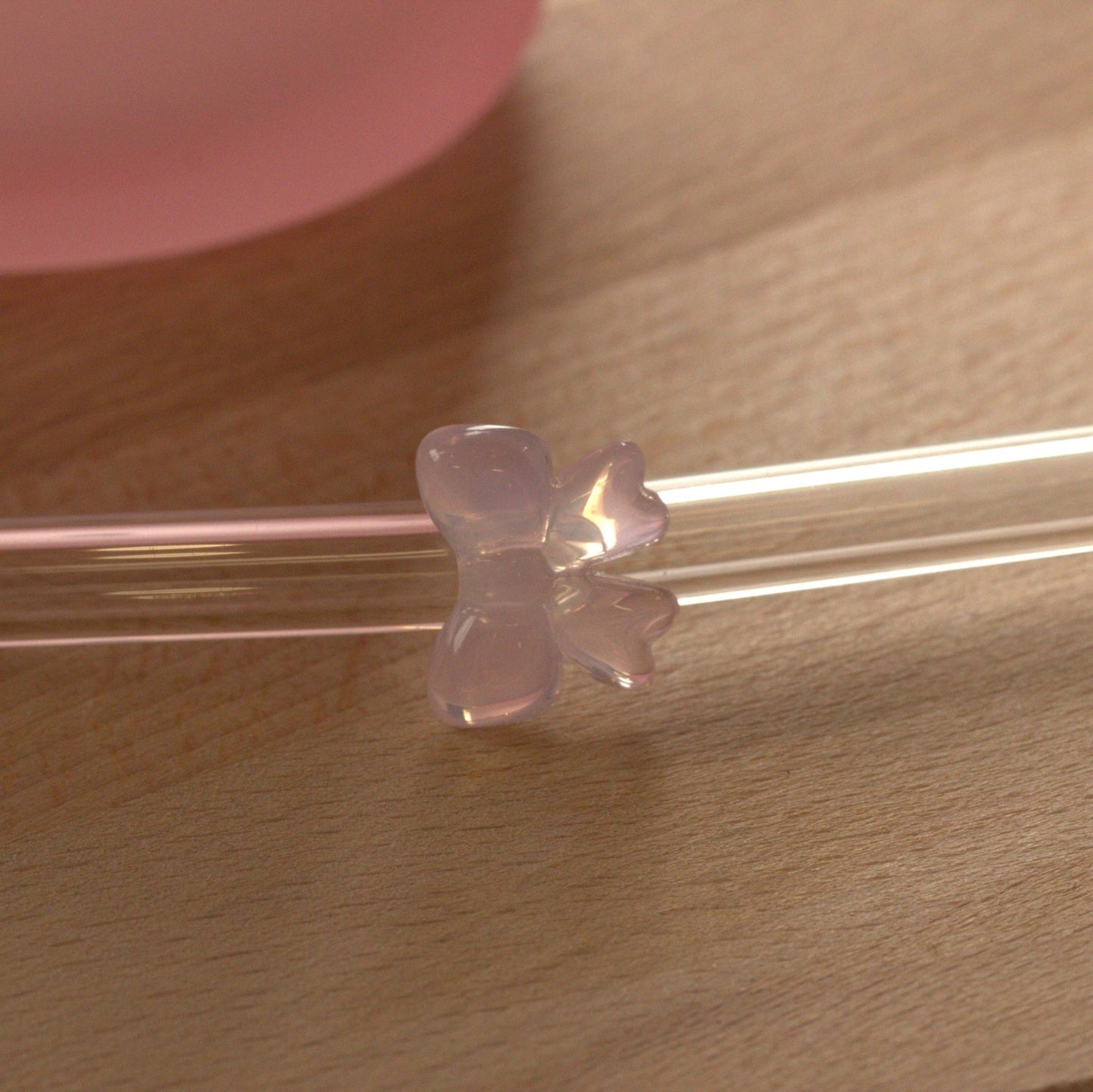 Pink Frosted Multicoloured Heart Jar with Wooden Lid and Pink Bow Straw - MYLEE London