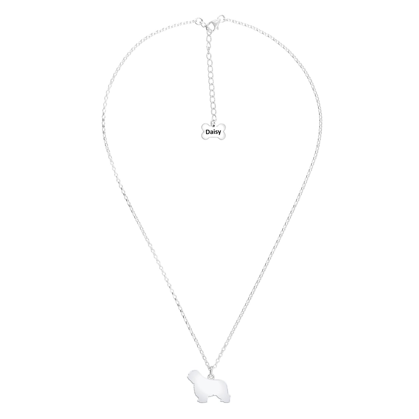 Polish Lowland Sheepdog Silhouette Silver Necklace - Personalised - MYLEE London