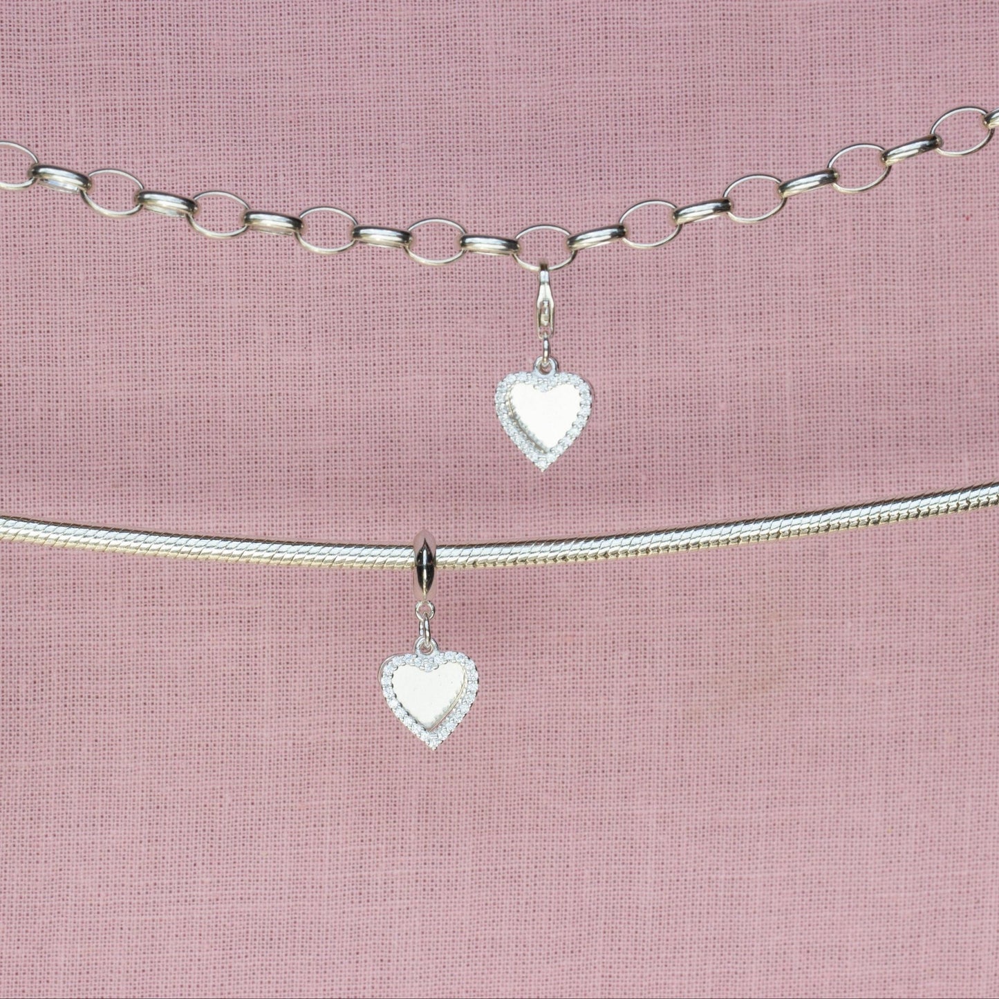 Sterling Silver Crystal Double Heart Charm - MYLEE London