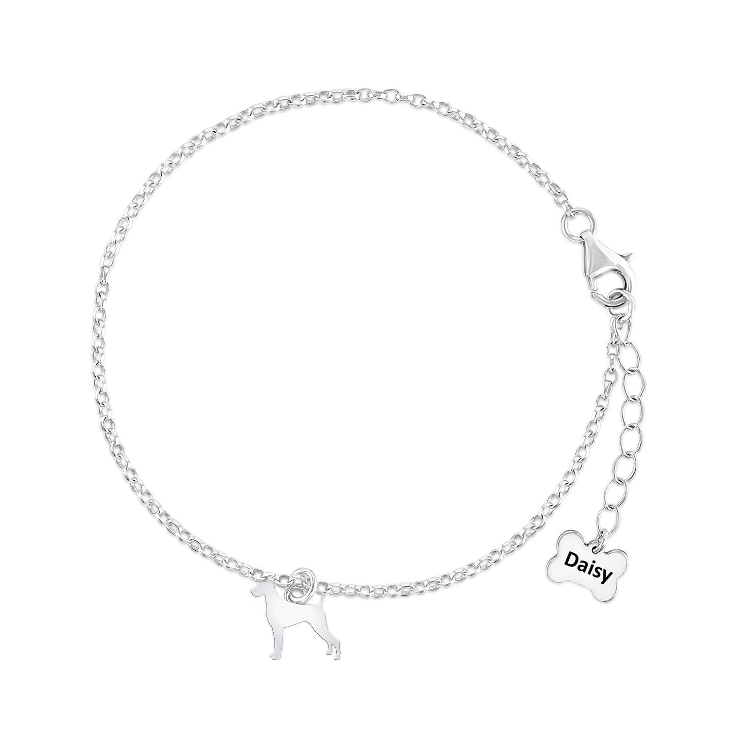 Weimaraner Silhouette Silver Chain Bracelet - Personalised - MYLEE London