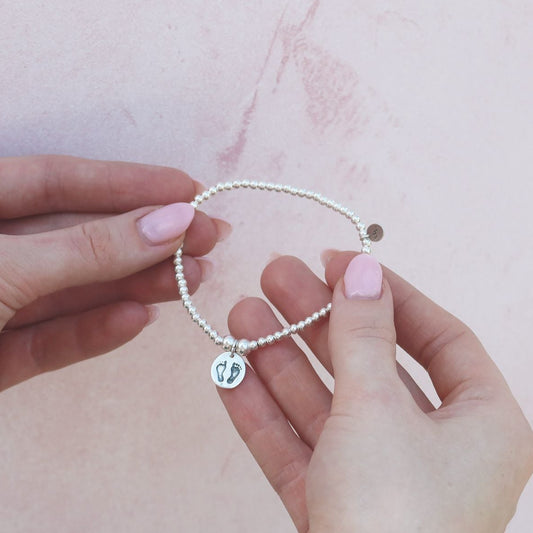 Footprints on Silver Ball Bead Bracelet