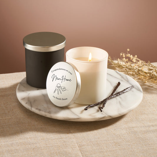 Housewarming Soy Wax Scented Candle With Personalised Metal Lid