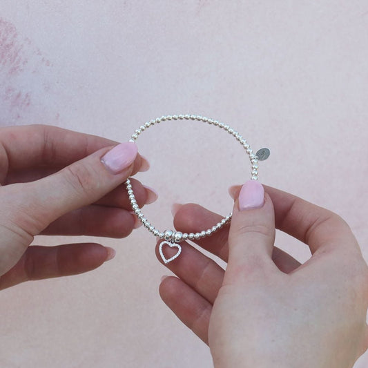 Crystal Heart on Silver Ball Bead Bracelet