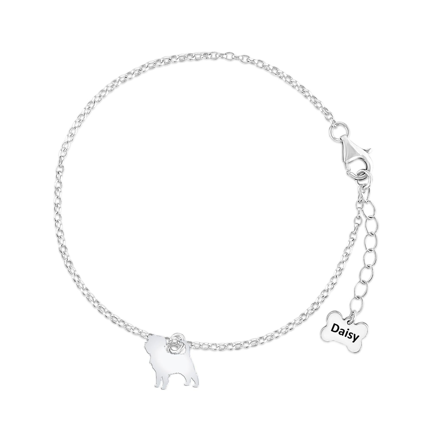Affenpinscher Silhouette Silver Chain Bracelet - Personalised - MYLEE London
