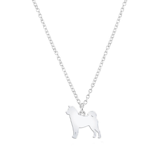 Akita Inu Silhouette Silver Necklace - Personalised - MYLEE London