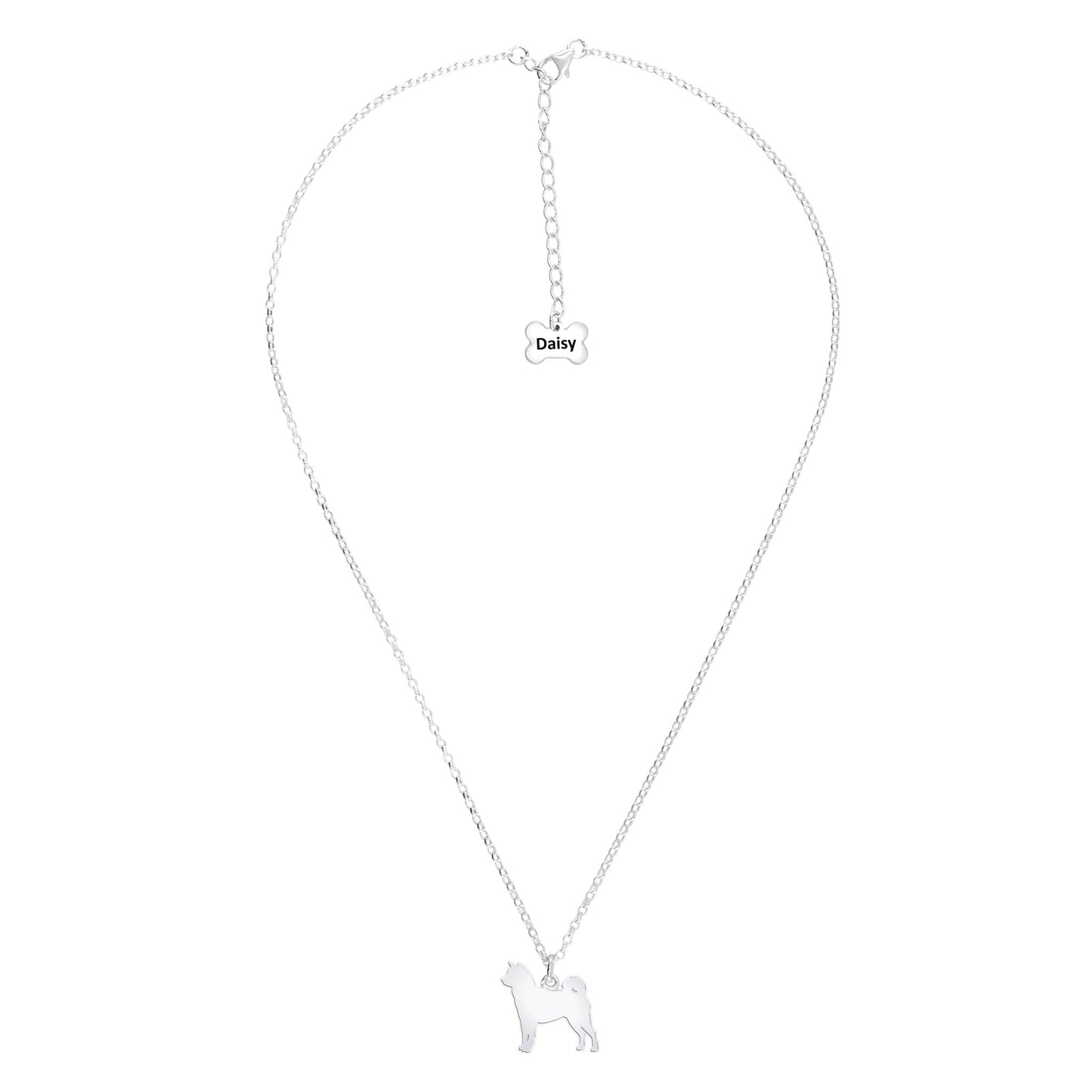Akita Inu Silhouette Silver Necklace - Personalised - MYLEE London