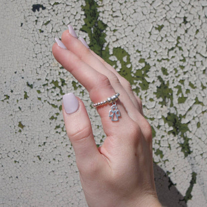 Angel on Silver Ball Bead Ring - MYLEE London