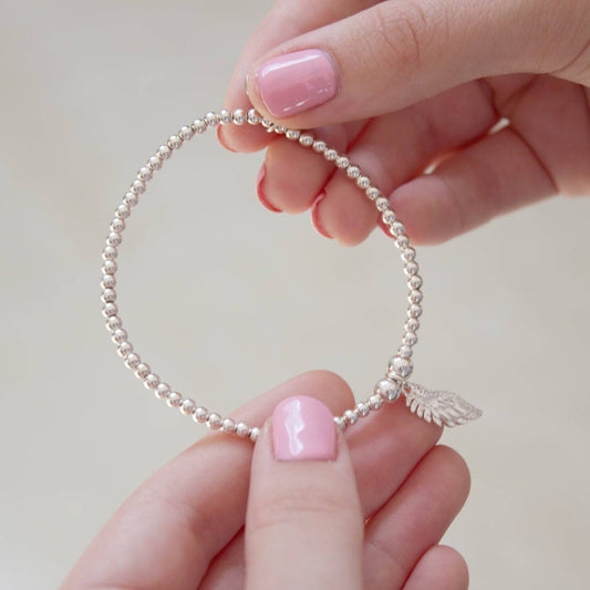 Angel Wing on Silver Ball Bead Bracelet - MYLEE London