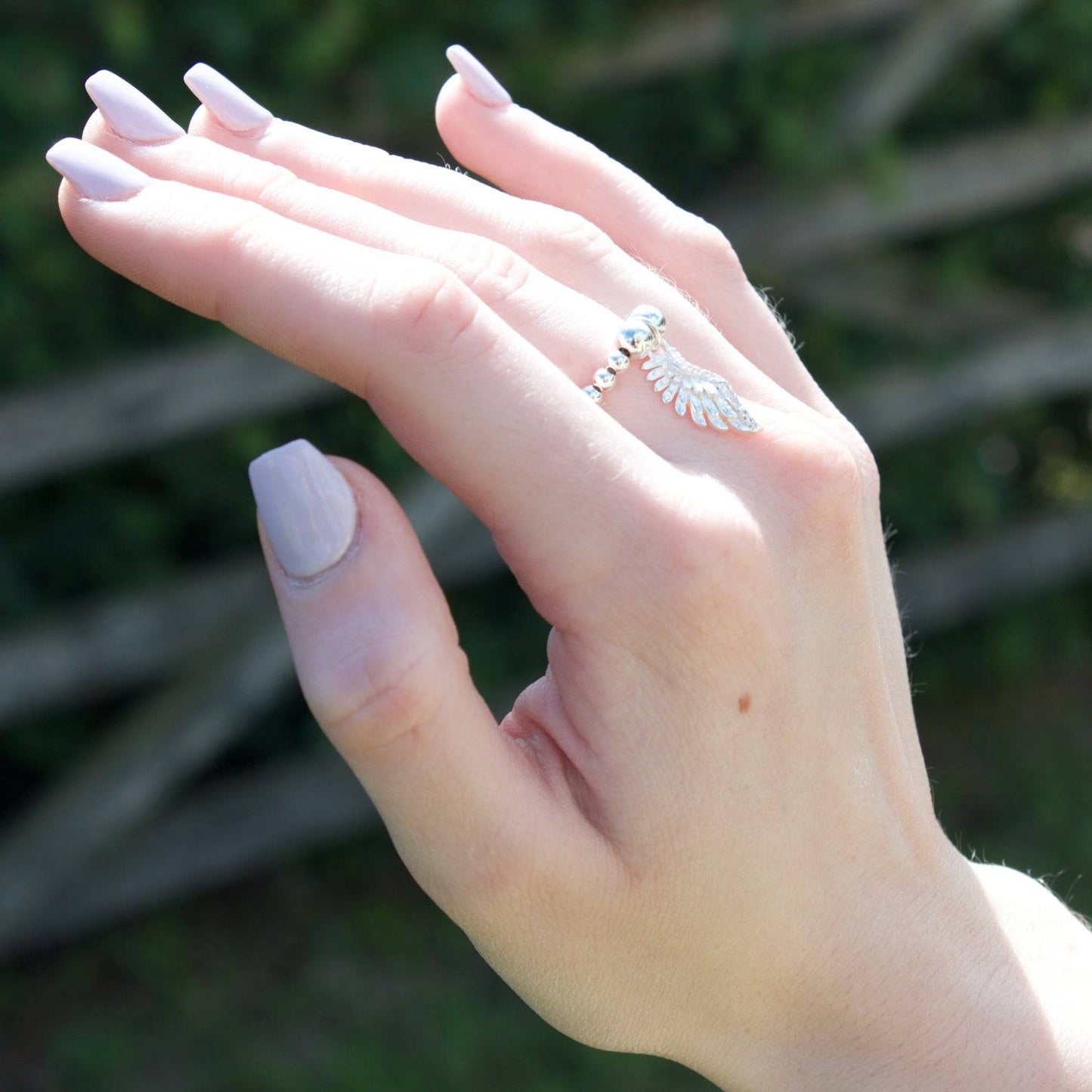 Angel Wing on Silver Ball Bead Ring - MYLEE London