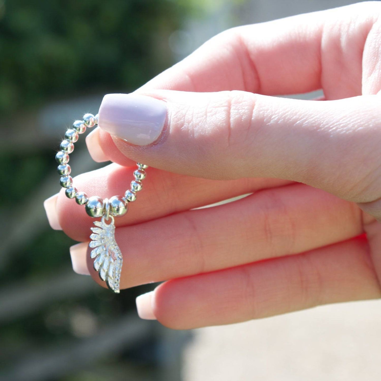 Angel Wing on Silver Ball Bead Ring - MYLEE London