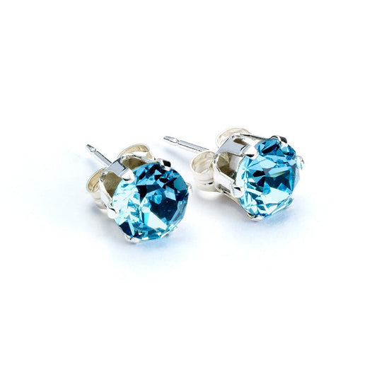 Aqua Crystal Silver Stud Earrings - MYLEE London