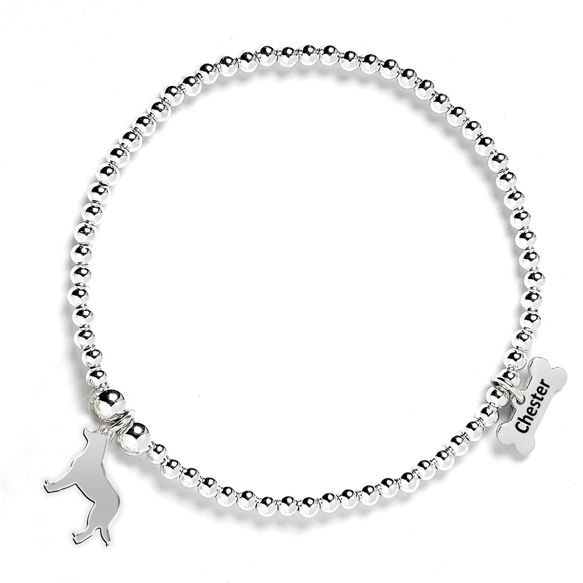 Australian Cattle Dog Silhouette Silver Ball Bracelet - Personalised - MYLEE London