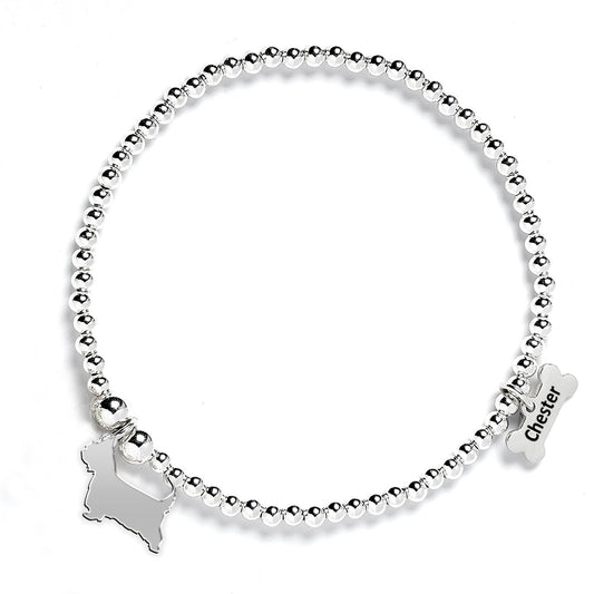 Australian Terrier Silhouette Silver Ball Bead Bracelet - Personalised - MYLEE London