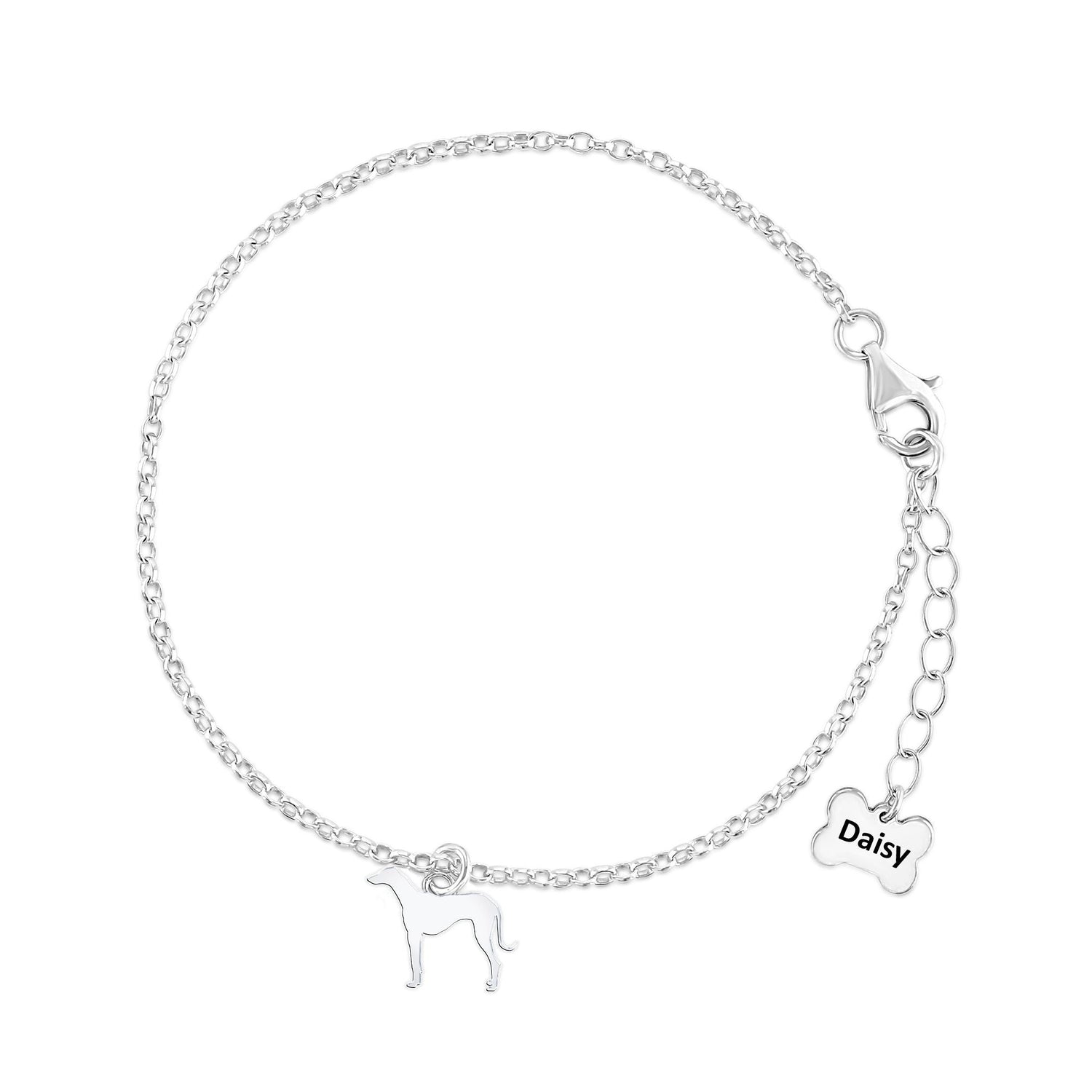 Azawakh Silhouette Silver Chain Bracelet - Personalised - MYLEE London