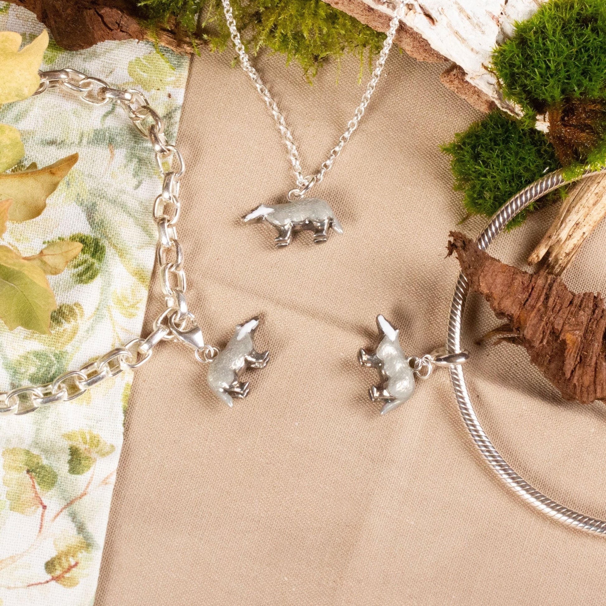 Badger Charm - Enamelled Sterling Silver - MYLEE London