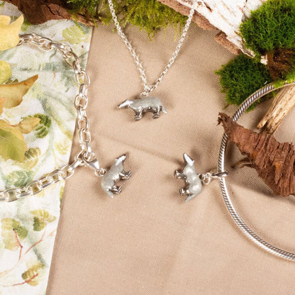 Badger Charm - Enamelled Sterling Silver - MYLEE London