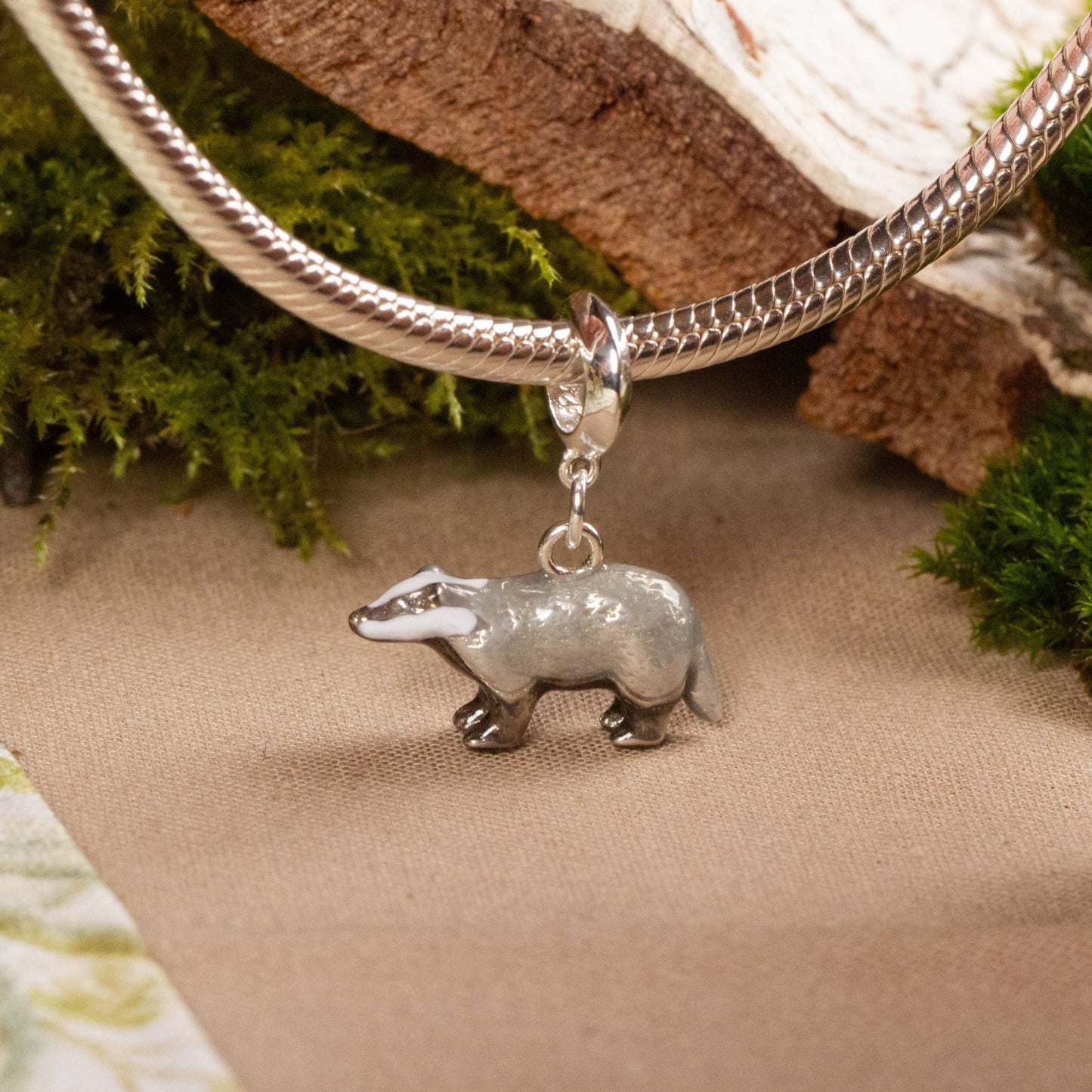 Badger Charm - Enamelled Sterling Silver - MYLEE London