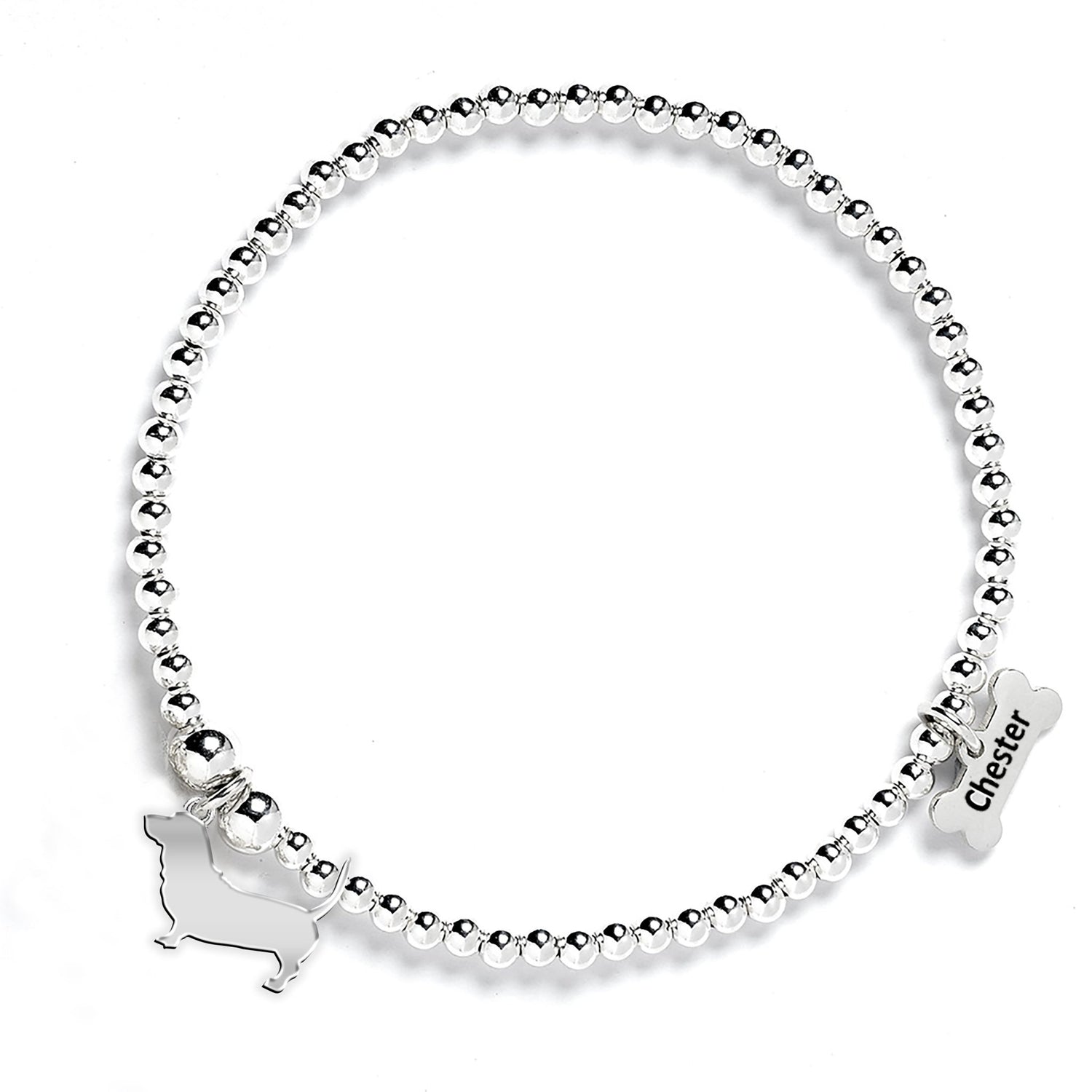 Basset Bleu de Gascogne Silhouette Silver Ball Bead Bracelet - Personalised - MYLEE London