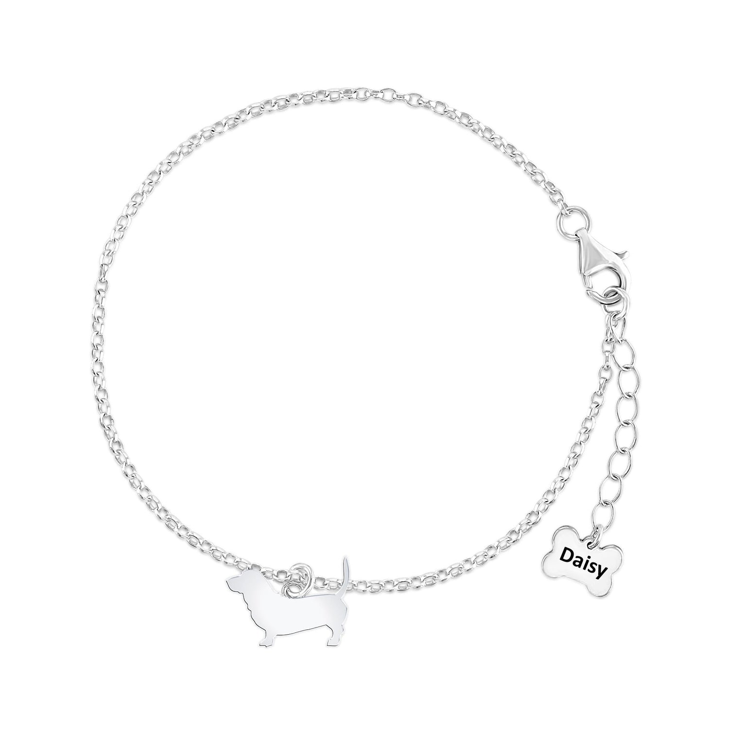 Basset Bleu de Gascogne Silhouette Silver Chain Bracelet - Personalised - MYLEE London