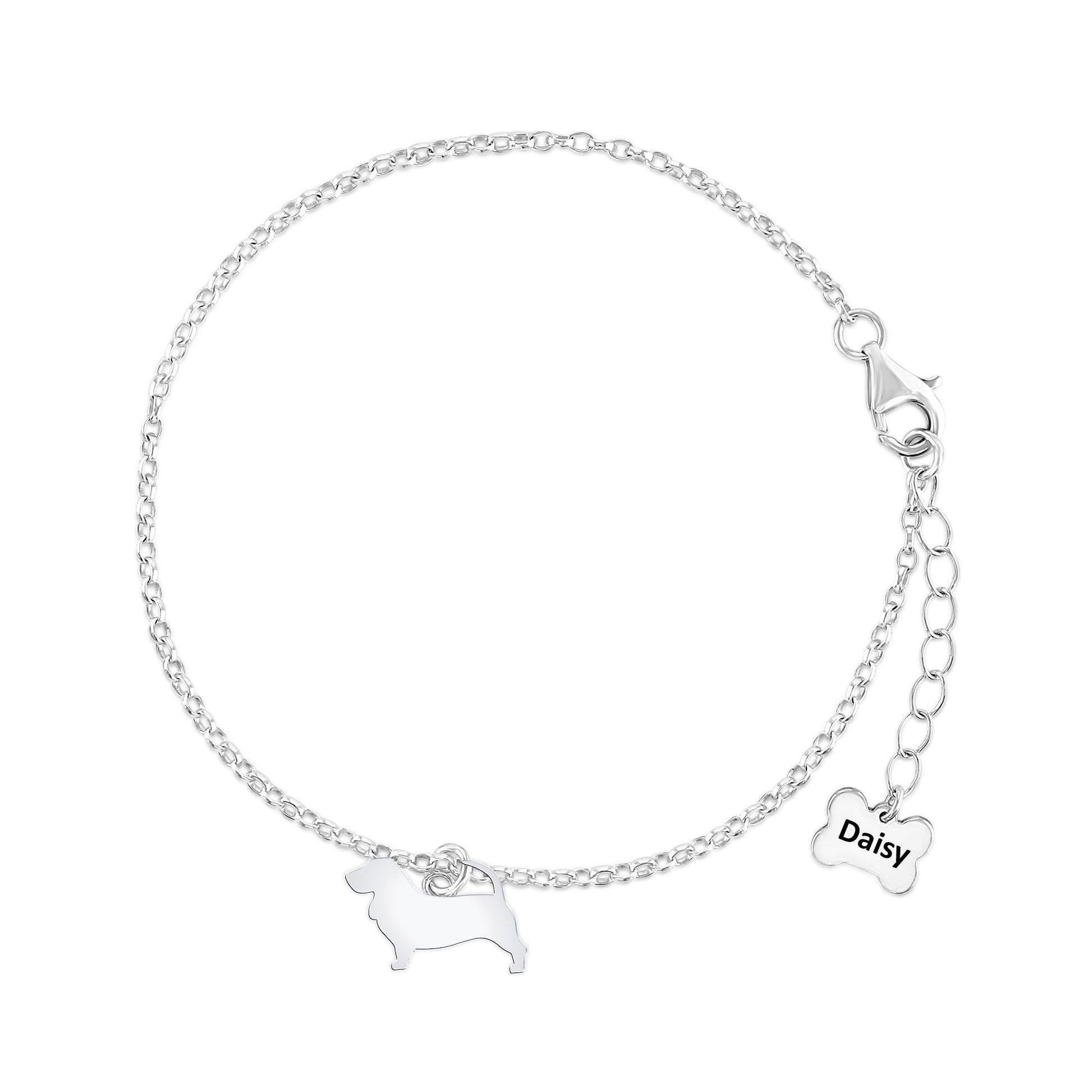 Basset Fauve De Bretagne Silhouette Silver Chain Bracelet - Personalised - MYLEE London