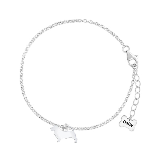 Basset Fauve De Bretagne Silhouette Silver Chain Bracelet - Personalised - MYLEE London