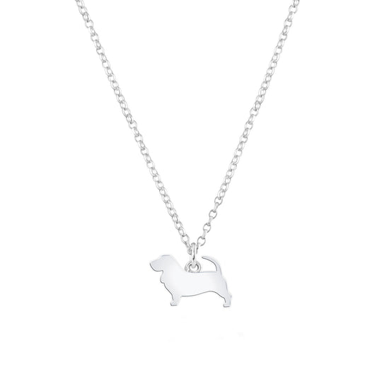 Basset Fauve De Bretagne Silhouette Silver Necklace - Personalised - MYLEE London