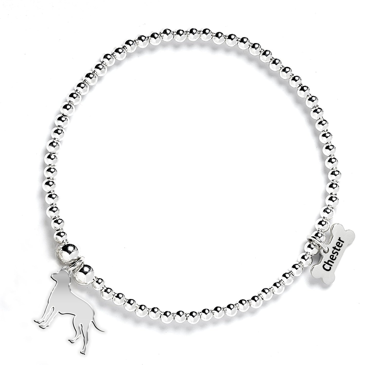 Bavarian Mountain Hound Silhouette Silver Ball Bead Bracelet - Personalised - MYLEE London