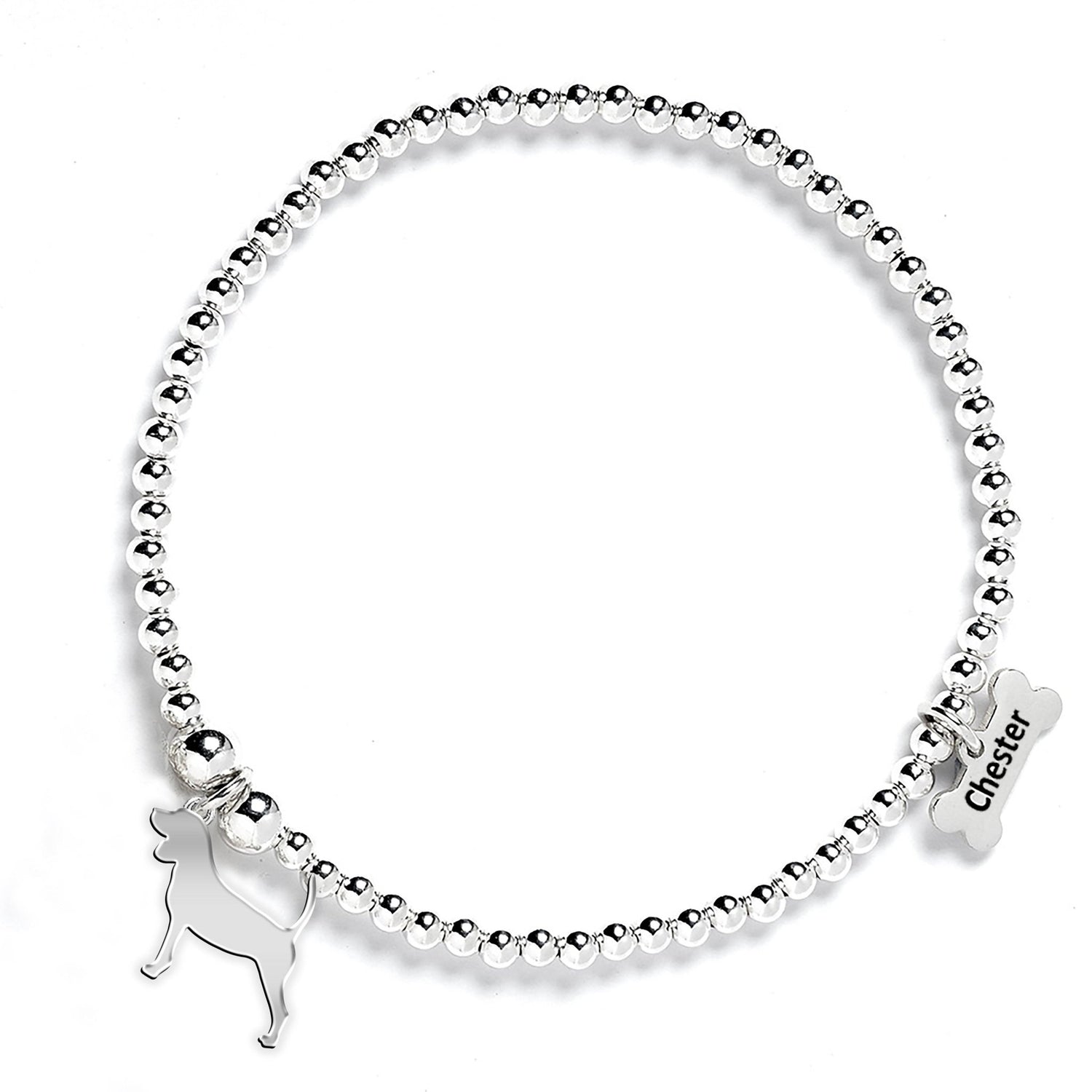 Beagle Silhouette Silver Ball Bead Bracelet - Personalised - MYLEE London