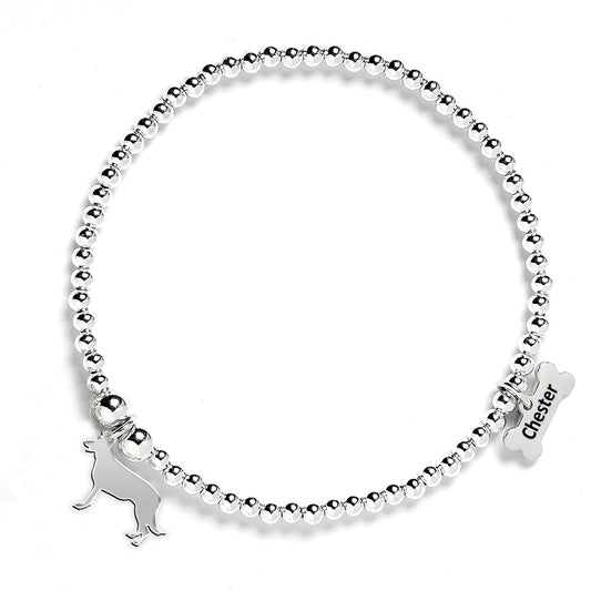 Belgian Shepherd Dog (Groenendael) Silhouette Silver Ball Bead Bracelet - Personalised - MYLEE London