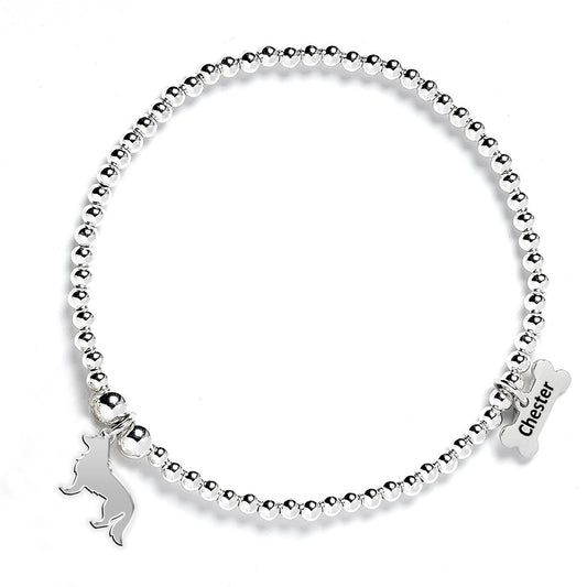 Border Collie Silhouette Silver Ball Bead Bracelet - Personalised - MYLEE London