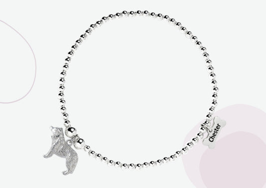 Border Collie Silver Ball Bead Bracelet - Personalised - MYLEE London