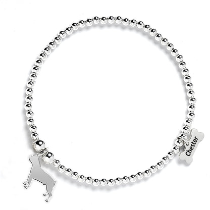 Boston Terrier Silhouette Silver Ball Bead Bracelet - Personalised - MYLEE London