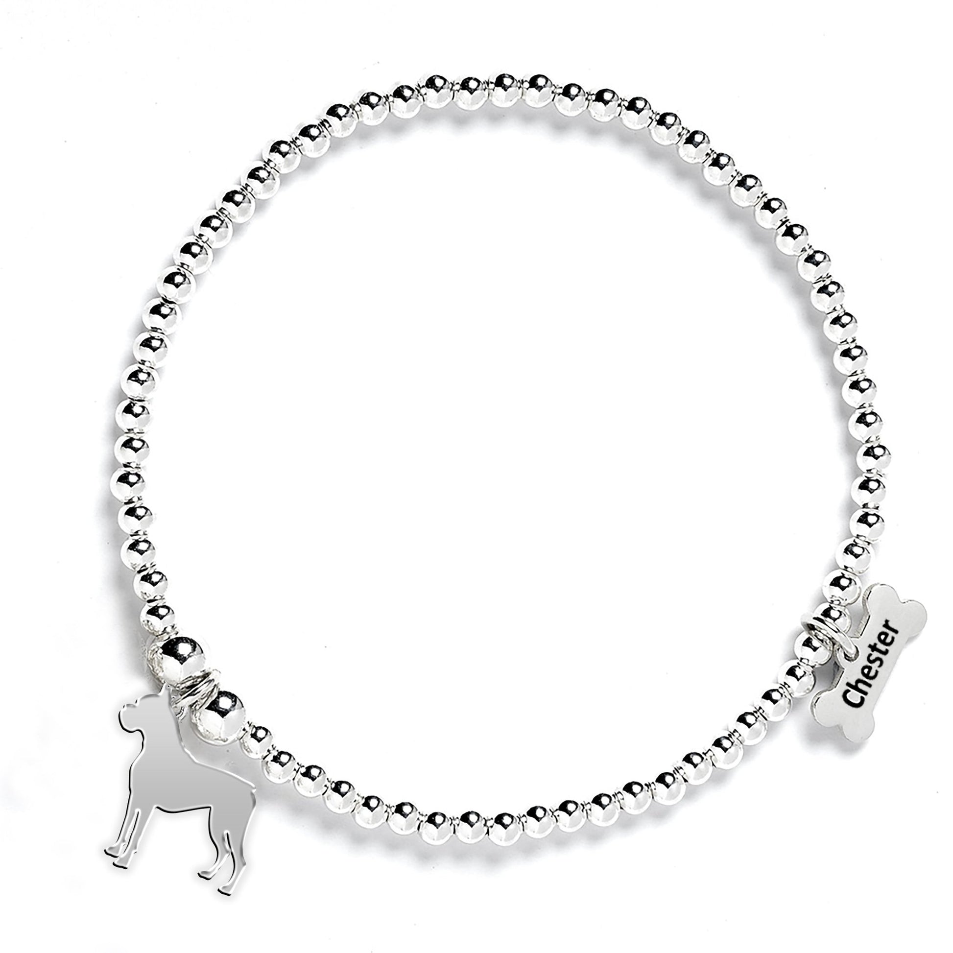 Boxer Silhouette Silver Ball Bead Bracelet - Personalised - MYLEE London