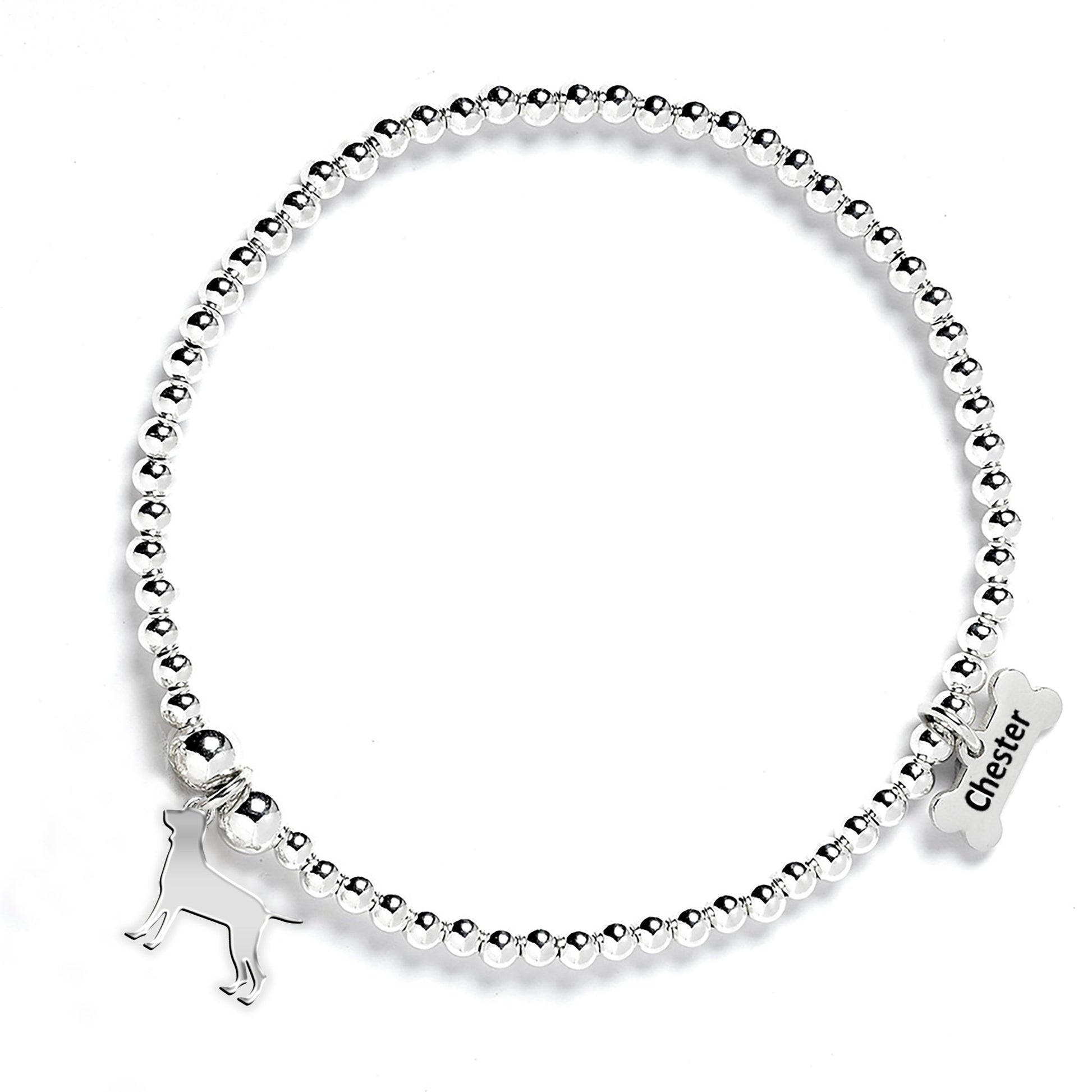 Bracco Italiano Silhouette Silver Ball Bead Bracelet - Personalised - MYLEE London