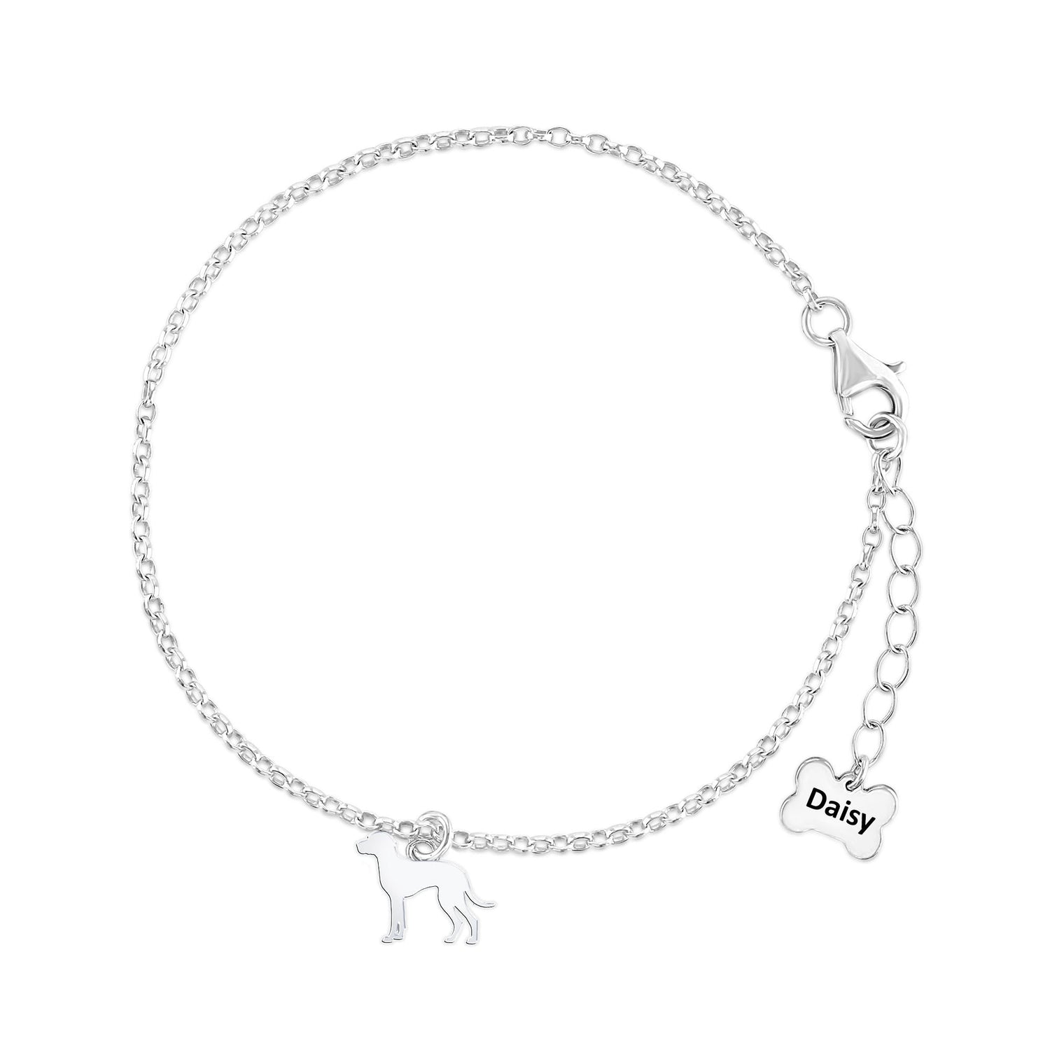 Braque D'auvergne Silhouette Silver Chain Bracelet - Personalised - MYLEE London