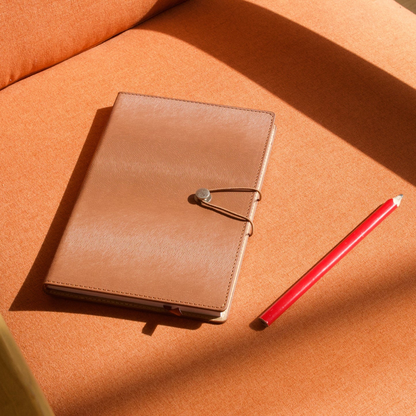 Brown Lined A5 Notebook With Elastic Fastener And Stud - MYLEE London