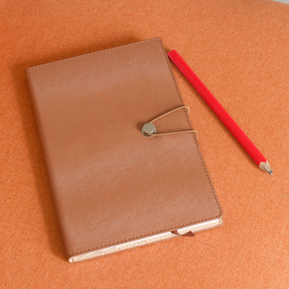 Brown Lined A5 Notebook With Elastic Fastener And Stud - MYLEE London