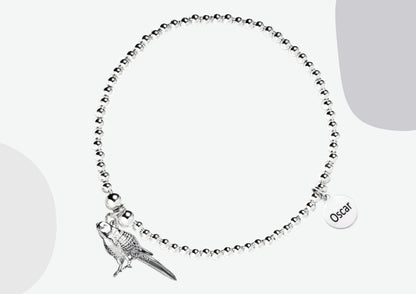 Budgie Silver Ball Bead Bracelet - Personalised - MYLEE London