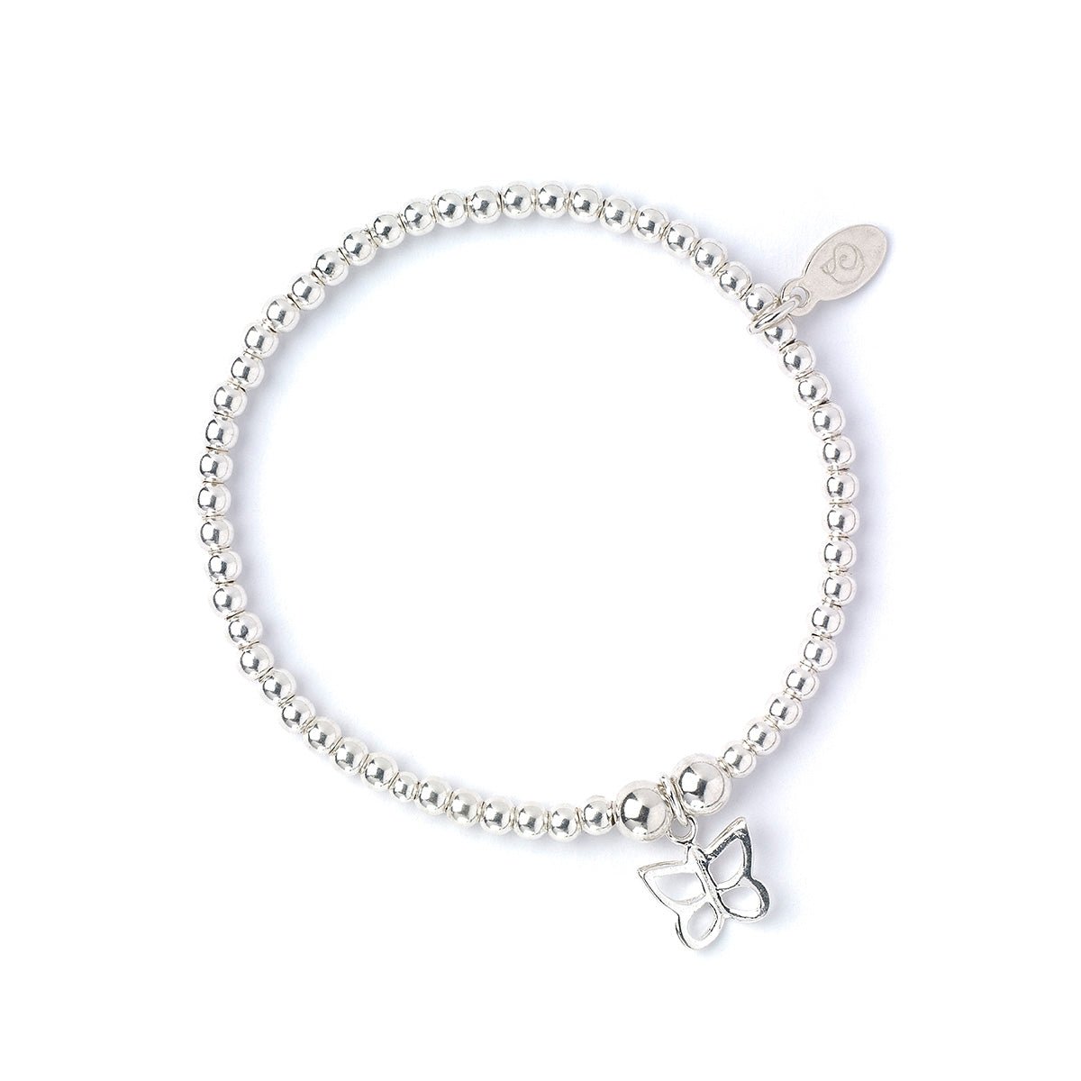 Butterfly on Silver Ball Bead Bracelet - MYLEE London