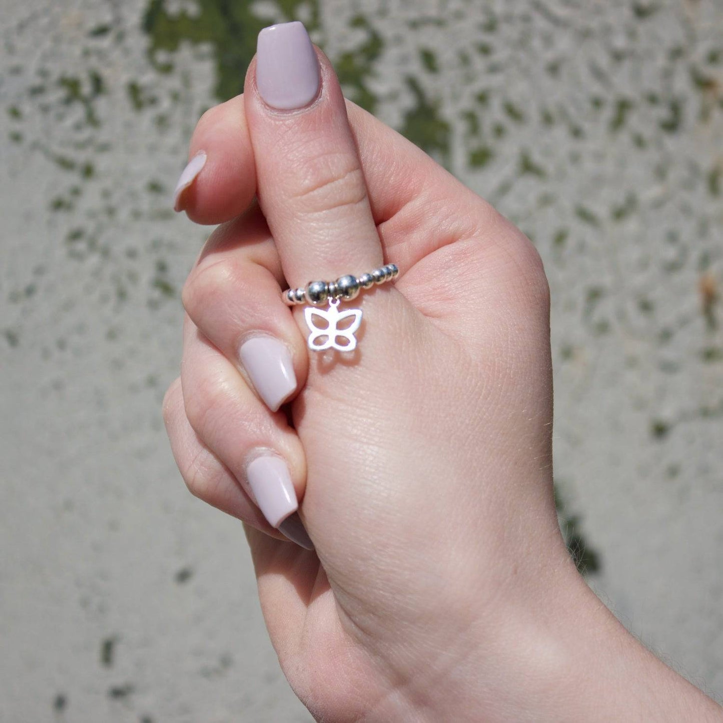 Butterfly on Silver Ball Bead Ring - MYLEE London