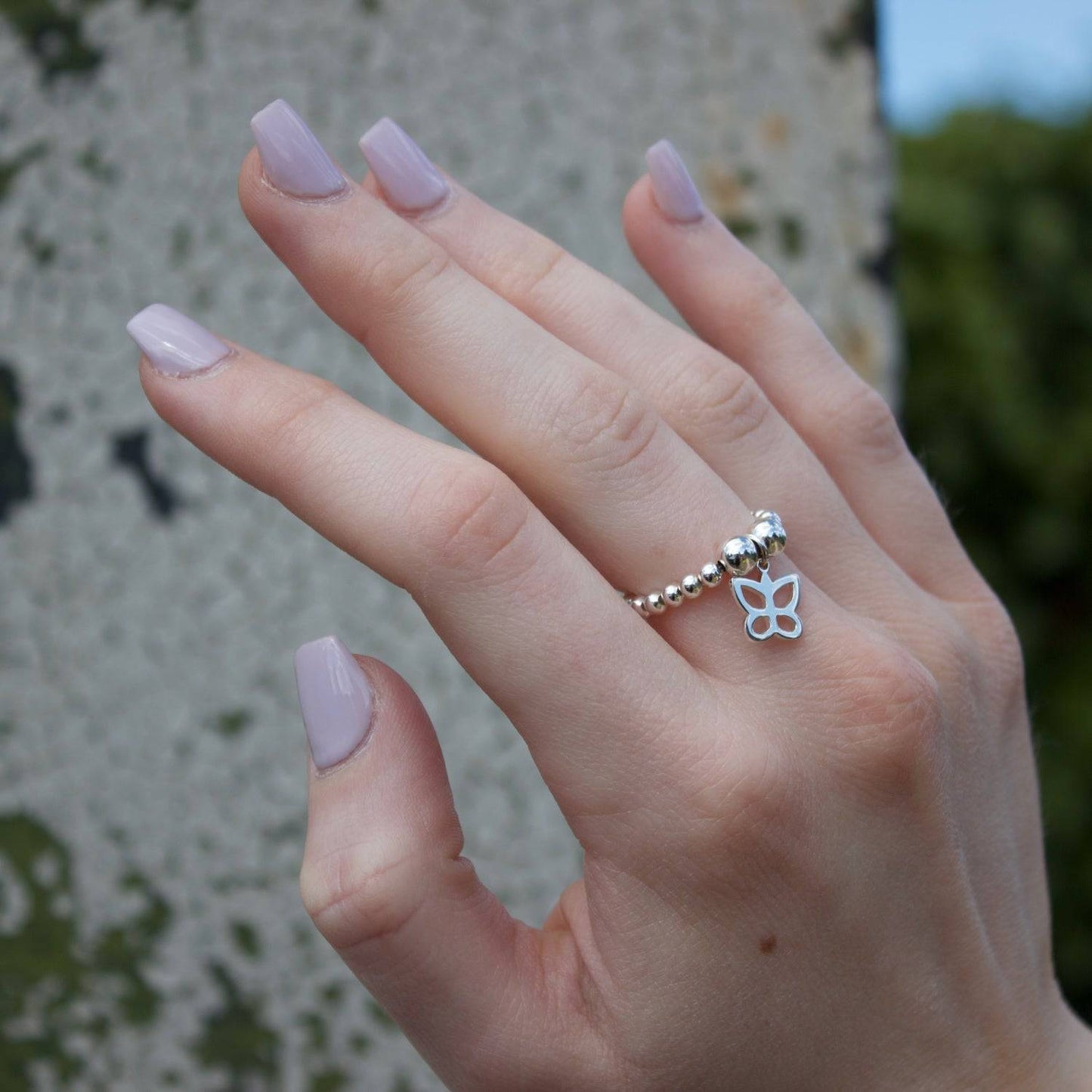 Butterfly on Silver Ball Bead Ring - MYLEE London