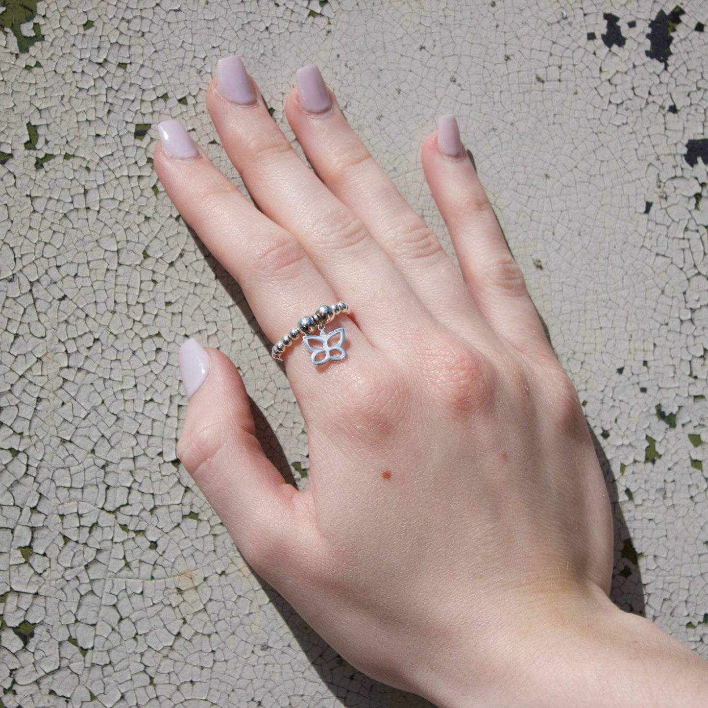 Butterfly on Silver Ball Bead Ring - MYLEE London