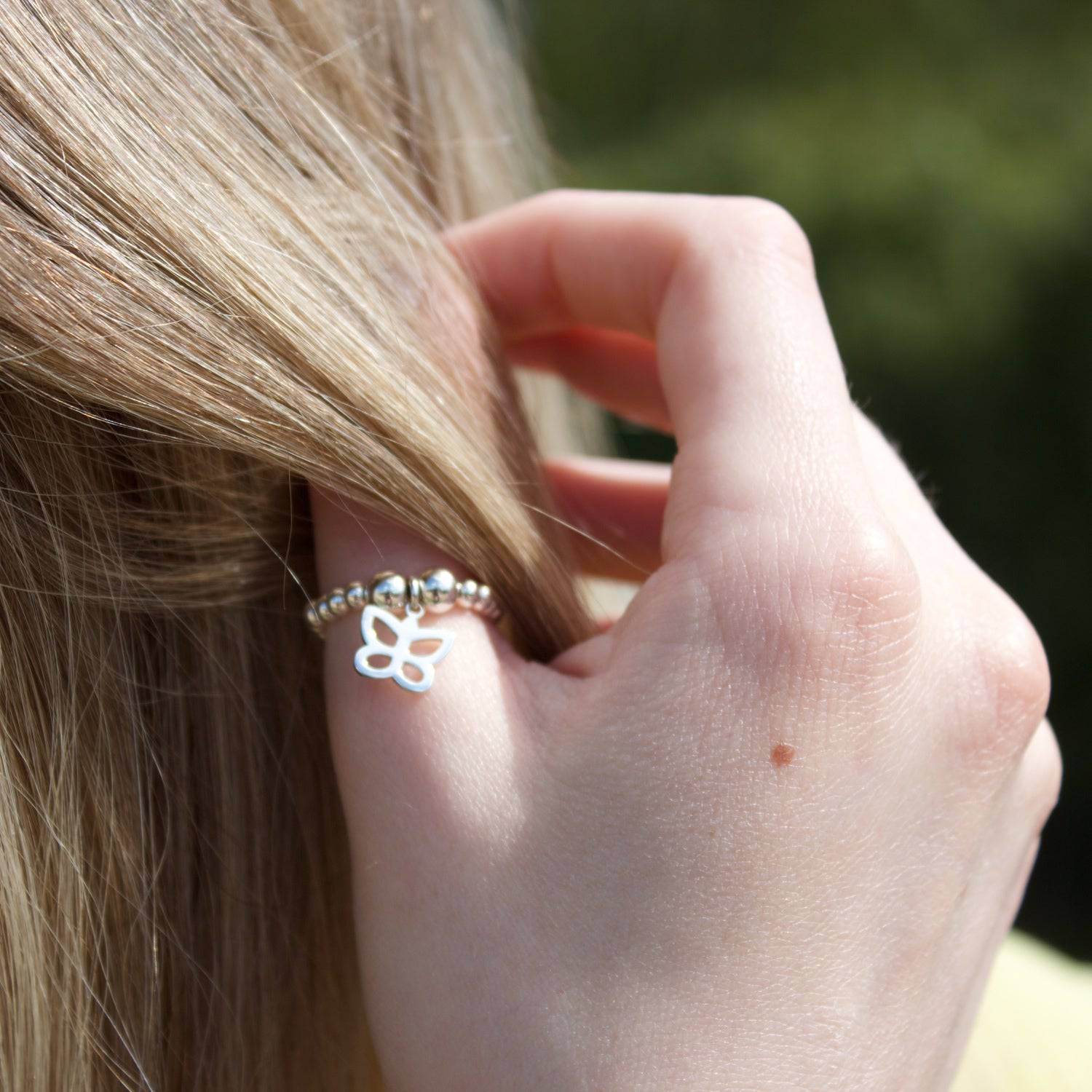 Butterfly on Silver Ball Bead Ring - MYLEE London